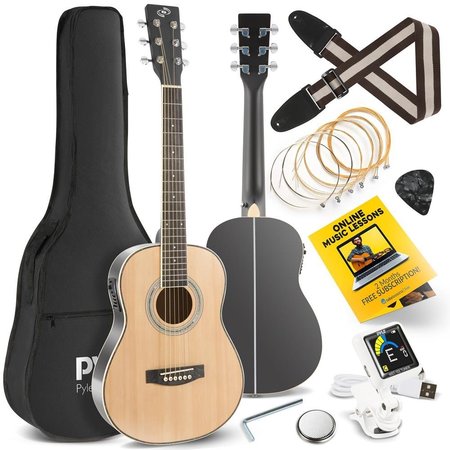 PYLE 34” Inch 6-String Electric Acoustic Guitar - Guitar with Digital Tuner & Accessory Kit (Nature color PEAG92